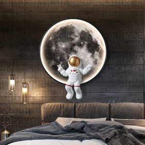 灯光画ins月球灯装饰画立体实物宇航员儿童卧室客厅墙壁挂画玄关