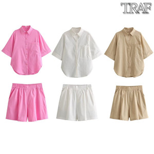 TRAF 欧美风外贸女装新款时尚休闲宽松短袖上衣短裤套装