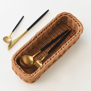 仿藤编厨房筷子勺子收纳盒刀叉餐具篮商用面包篮长方形沥水篮西餐