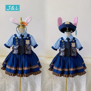 兔子警官衣服儿童春夏短袖cos服迪士尼连衣裙朱迪洛丽塔女童生日