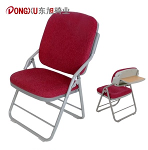 红色折叠礼堂椅教堂椅子带写字板讲座皮革教会椅一体式会议培训椅