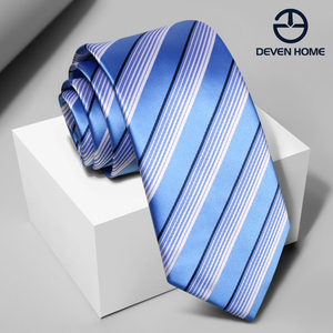 谛梵之家时尚领带男商务正装8cm浅蓝色条纹职业领带上班礼盒装