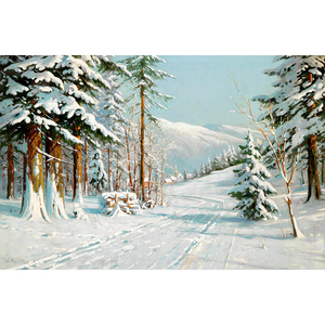 欧式油画森林雪景街景风景装饰画画心画芯无框画相框客厅卧室挂画