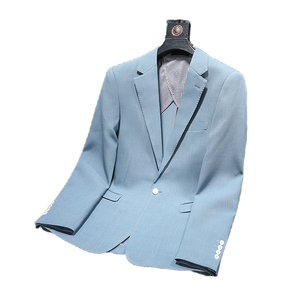 浅蓝色西装外套男2024年春秋新款显瘦小个子高级感单西上衣男装潮