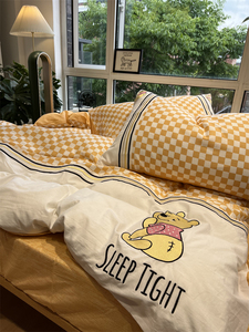 ins迪士尼维尼熊黄色床上四件套全棉纯棉文艺1.5米被套床单三件套