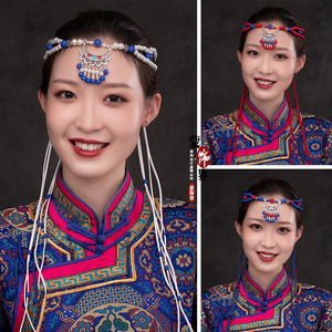 蒙古族演出头饰串珠珠皮绳发带少数民族长流苏编织头带蒙古舞头绳