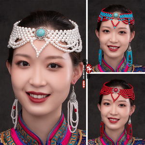 民族舞蹈蒙古服配饰新娘头饰女士蒙古族舞蹈演出珠子头饰手工串珠