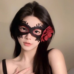 黑色花朵半脸面具女生眼罩蕾丝面罩cos晚会拍照假面舞会装扮道具