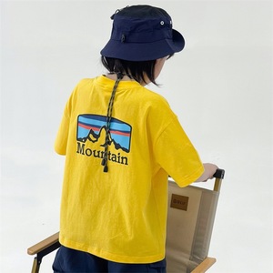 2024夏季新品印花印花山系风短袖T恤 男童宽松黄色蓝紫色半袖上衣