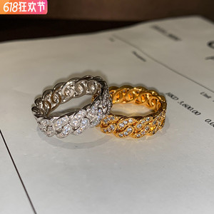 欧美ins镶钻金色食指戒指女小众设计感高级百搭气质时尚个性指环
