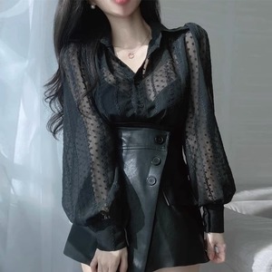 黑色蕾丝衬衫女长袖春秋季新款女装独特透气内搭小衫上衣气质衬衣