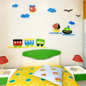 卡通小船小火车亚克力3d立体墙贴儿童房幼儿园幼教中心装饰背景墙