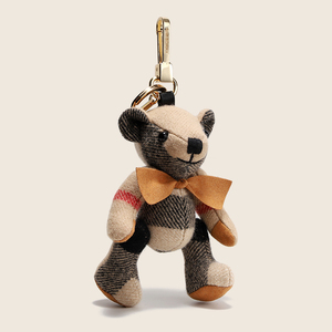 新款小熊挂件羊绒格子泰迪熊情侣包挂件蝴蝶结汽车钥匙扣包包挂饰