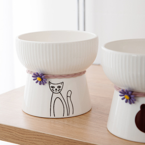 猫碗宠物陶瓷猫盆可爱饮水碗猫粮碗宠物碗日式高脚护颈狗狗一体碗