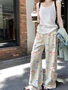 kumikumi设计感涂鸦彩绘工装裤女春夏小众高腰阔腿裤拖地裤休闲裤