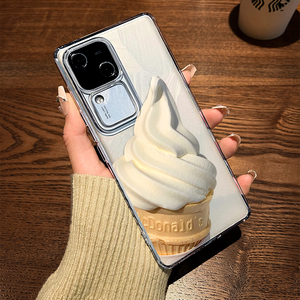 夏季甜筒冰淇淋适用vivos18/s17手机壳简约s16pro透明s12/10高级s9新款s7清新Y100i艺术小众全包硅胶创意