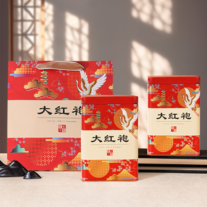 过年新款大红袍茶叶罐一斤半斤罐喜庆财神爷包装空礼盒马口铁岩茶