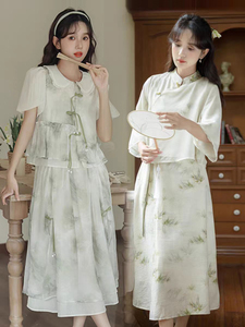 不一样的二人闺蜜装姐妹套装2024新款夏季国风汉服改良版连衣裙子