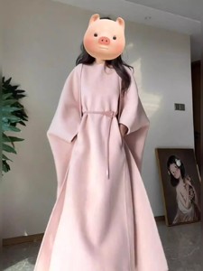 大码粉色呢子大衣女高级感2023秋冬季新款外套气质名媛背心裙套装
