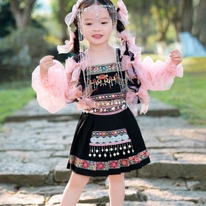 2023新款哈尼公主女童民族套装儿童宝宝苗族族写真服度假演出服装