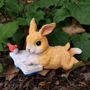 创意动物花园庭院装饰小兔子看书动物摆件窗台盆景造景树脂摆设