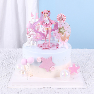 初音美少女可爱玩偶蛋糕装饰女孩生日蛋糕少女心粉色百变小樱摆件
