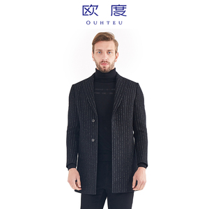 OUHTEU/欧度羊毛大衣黑色竖条纹男潮流时尚修身版2020年冬季LM