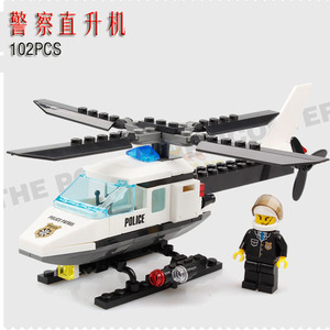 中国积木城市警察直升飞机警车摩托移动指挥中心拼装拼插积木玩具