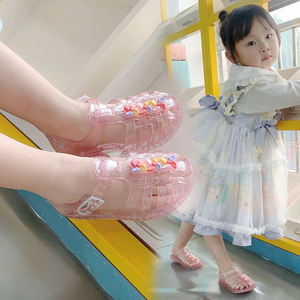 水晶塑料女童凉鞋2024新款夏季儿童果冻鞋软底防滑宝宝女孩沙滩鞋