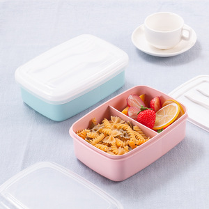 塑料密封双格饭盒便当盒日式餐盒可微波炉方形塑料分隔成人小号
