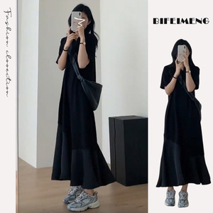 法式黑色连衣裙子女夏季2024年新款赫本风高级感宽松显瘦气质长裙