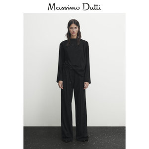 新品特惠MassimoDutti2023女装法式极简优雅风设计感褶皱细节黑色长袖衬衫 05137736800
