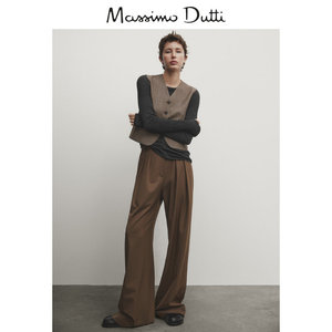 折扣季Massimo Dutti女装2024夏新款轻熟纯羊毛千鸟格纹西装背心 06019714700