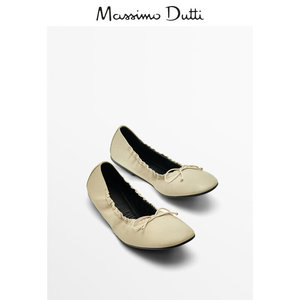 新品特惠 Massimo Dutti女鞋  2024春夏新品 奶油白色缩褶细节平底芭蕾鞋 11504350719