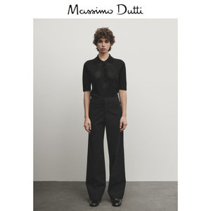夏季新品MassimoDutti2024女装法式极简通勤风镂空短款Polo短袖毛衣针织衫05609620800
