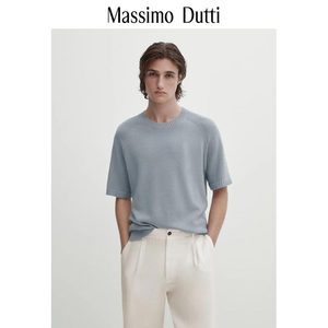 新品特惠 MassimoDutti男装2024新款休闲简约风舒适棉圆领针织短袖毛衣T恤00981324822