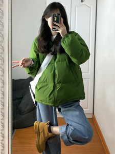 羽绒服外套女短款2023年冬季新款韩版小个子加厚白鸭绒绿色面包服