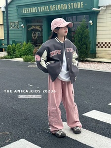 Anika冬季新款 儿童棉衣中大童女童pu拼接袖加棉棒球服外套/特惠
