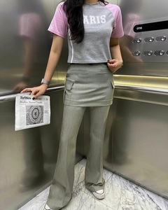 韩国代购女装W2024夏款高腰时尚裙式假两件修身显瘦喇叭休闲裤