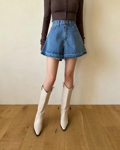 韩国代购女装2024夏款3color高腰时尚水洗色阔腿显腿细牛仔短裤