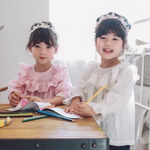 韩国版品牌童装春秋季女童甜美纯棉长袖衬衫木耳边娃娃衫打底衬衣