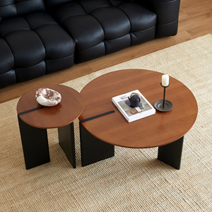 比木空间丨实木茶几组合客厅家用小户型极简圆形茶台复古创意矮桌
