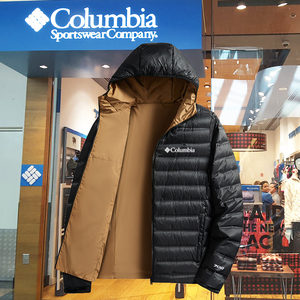 冬季哥伦比亚连帽轻薄羽绒服男女款双面穿白鸭绒御寒情侣保暖外套