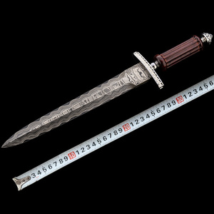 美国老牌刀匠埃尔·伊顿全手工锻打大马士革钢精湛艺术短剑未开刃