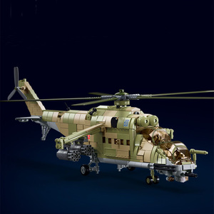 山猫多用途直升机米24雌鹿武装重型运输飞机舰载机小颗粒拼装积木