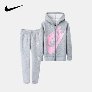 Nike 耐克小童装女童加绒保暖宝宝连帽运动套装2023秋冬新款女孩