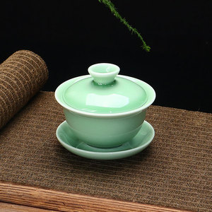青瓷功夫茶具套装盖碗茶壶鱼杯茶道六君子龙泉青瓷三才碗单个家用