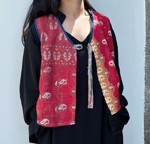 异味杂货 春季款印度古布手工刺子绣boro褴褛风拼布背心系带马甲