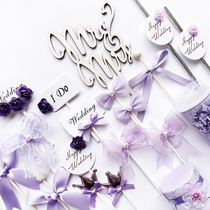 紫色森系浪漫婚礼甜品台蛋糕慕斯推推乐布置装饰品love插牌件贴纸