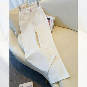 白色九分微喇牛仔裤女夏季薄款2024新款高腰小个子爆款马蹄喇叭裤